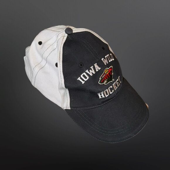 Iowa Wild Hockey Embroidered Logo Adjustable Back Cap Hat Black/White - Picture 2 of 8